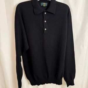 Charter Club Men's Small Black Cashmere Collared Sweater Button Placket Vintage